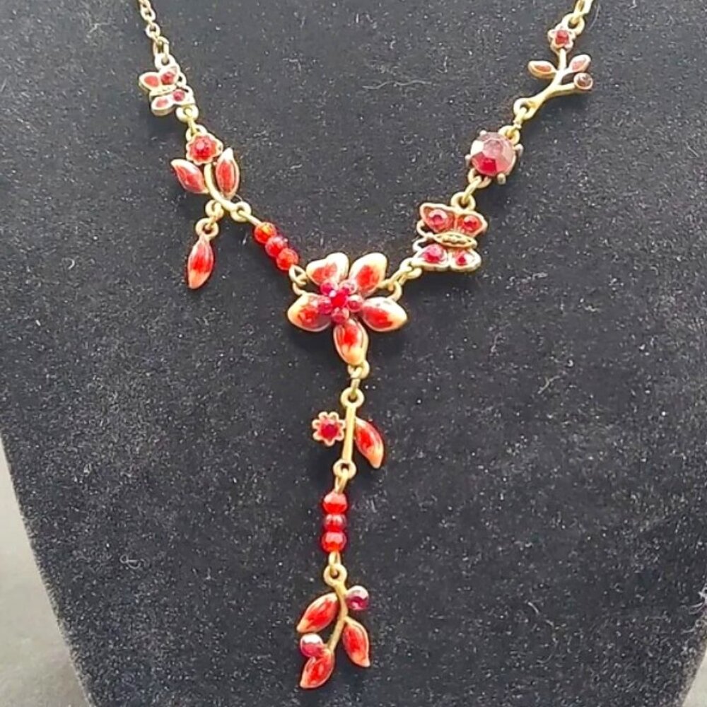 Vintage Volm Red Flower and Butterfly Necklace